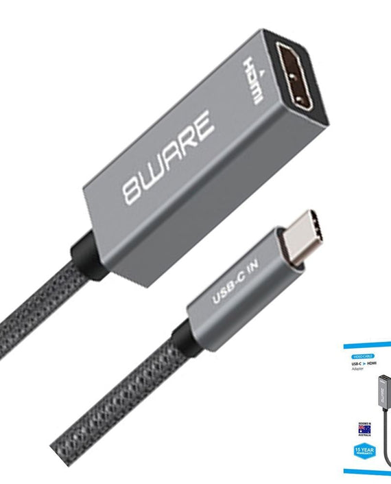 8ware 10cm USB-C to HDMI Male-Female Adapter Converter Cable Retail Pack for PC Laptop iPad MacBook Pro/Air Surface Dell XPS to Monitor Projector TV - Leader Electronics