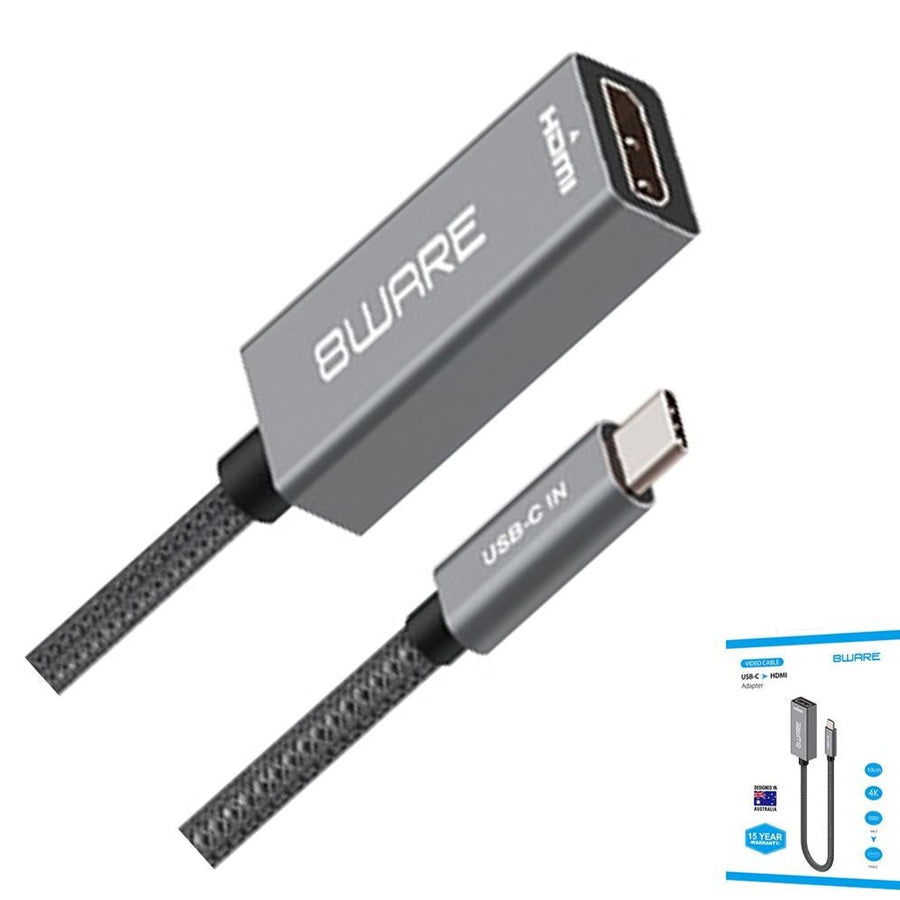 8ware 10cm USB-C to HDMI Male-Female Adapter Converter Cable Retail Pack for PC Laptop iPad MacBook Pro/Air Surface Dell XPS to Monitor Projector TV - Leader Electronics