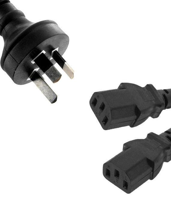 8ware 1m 10amp Y Split Power Cable with AU/NZ 3-pin Male Plug 2xIEC F C13 Socket & Cord for PC & Monitor to Wall Power Socket ~CBPOWERY - Leader Electronics