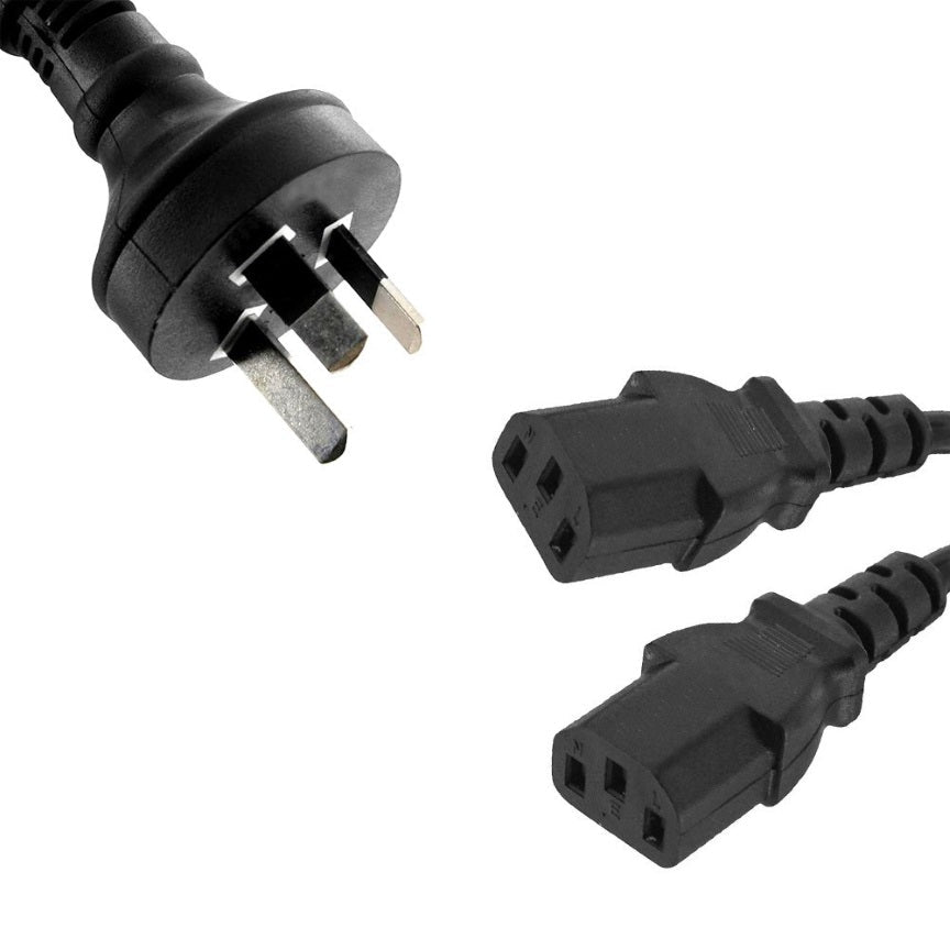 8ware 1m 10amp Y Split Power Cable with AU/NZ 3-pin Male Plug 2xIEC F C13 Socket & Cord for PC & Monitor to Wall Power Socket ~CBPOWERY - Leader Electronics