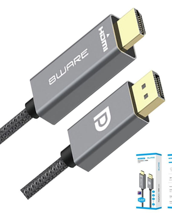 8ware 2m DisplayPort DP to HDMI 1.4v Male to Male Adapter Converter Cable Retail Pack 1080P Nylon Braide for Video Card PC Notebook to Monitor Project - Leader Electronics