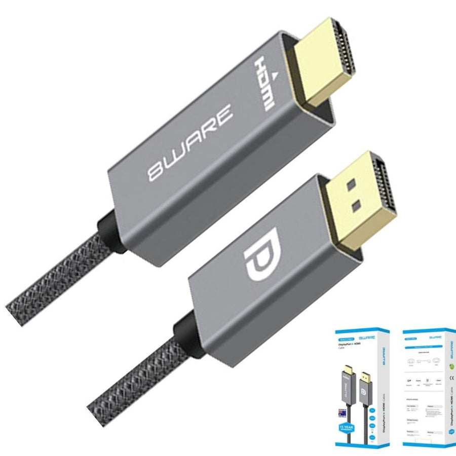 8ware 2m DisplayPort DP to HDMI 1.4v Male to Male Adapter Converter Cable Retail Pack 1080P Nylon Braide for Video Card PC Notebook to Monitor Project - Leader Electronics
