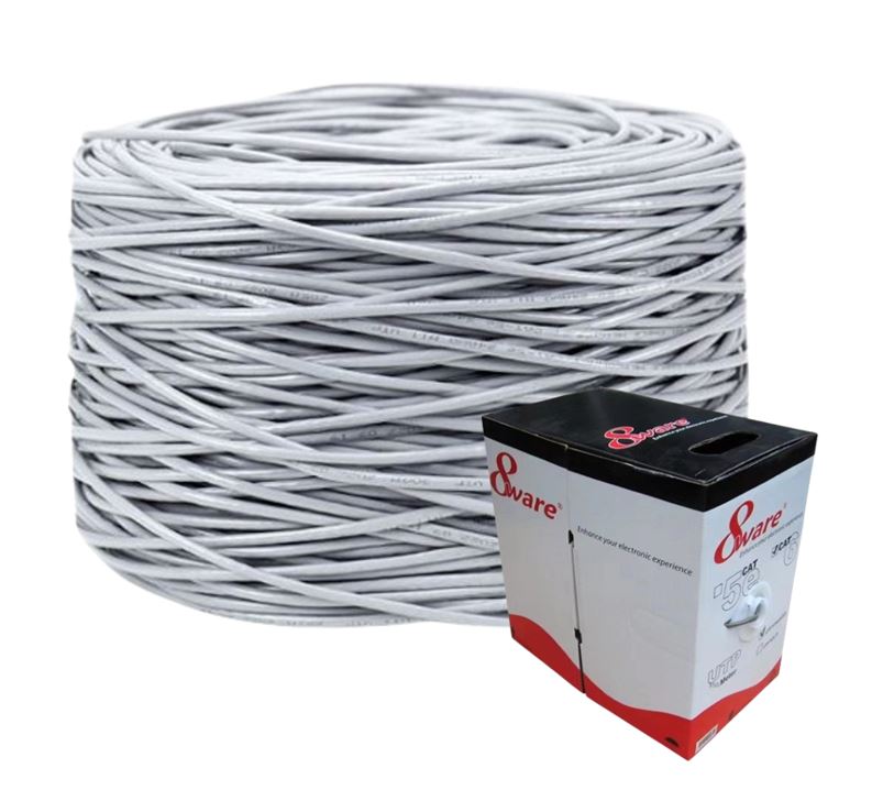 8ware CAT6 UTP Cable 305m Roll - Grey White Full 0.55mm Copper UTP stranded Ethernet LAN Network 24AWG 0.55cu 2x4p pvc Jacket - Leader Electronics