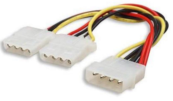 8ware Internal Power Molex Cable 20cm - 5.25' 4 pins Male to 2x 5.25' 4 pins Female 18AWG RoHS - Leader Electronics