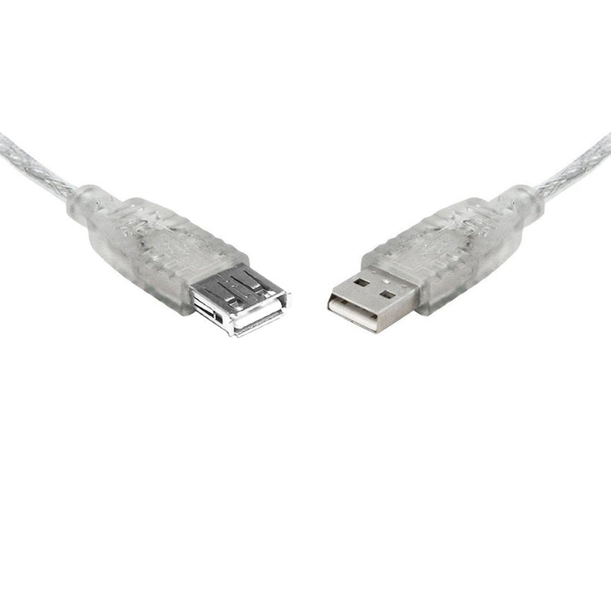 8Ware USB 2.0 Extension Cable 2m A to A Male to Female Transparent Metal Sheath Cable - Leader Electronics