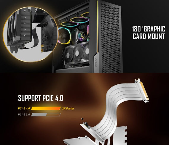 Antec Adjustable Vertical Bracket with 200mm High Performance PCI-E Riser Cable. New 2024. White Universal Case support(LS)
