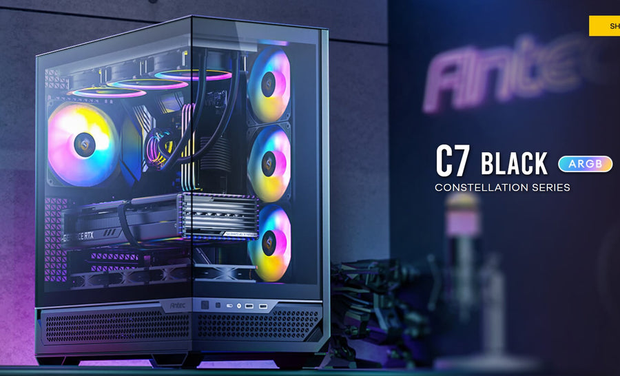 Antec C7-ARGB ATX,E-ATX Panoramic 270 View, USB-C, 4x ARGB PWM Fans. Side Radiator RTX 5090, 7900x, Back Connect MBs, Flip