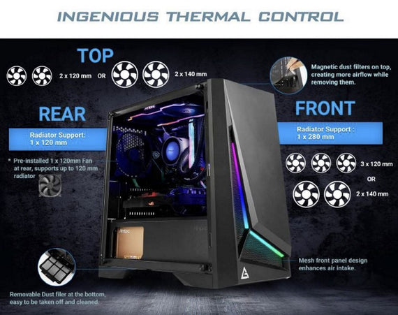 Antec DP301M mATX, ARGB Front LED, Tempered Glass, Up to 6x 120mm Fans, preinstalled 1x 120mm Fan, CPU 160mm,  GPU 360m, PSU 170mm, Case. (LS)