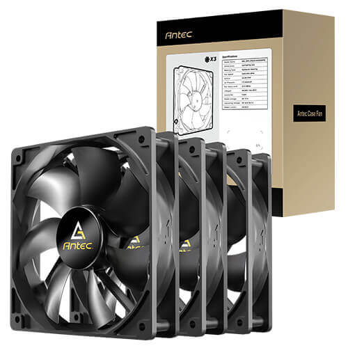Antec N12 3PK 120mm DC fans, hydraulic bearing, 1200RPM, 42.58CFM, 1.11mmH₂O, 22.3dB, 30k h life, 3-pin, 12V, ≤0.24A, 1-yr