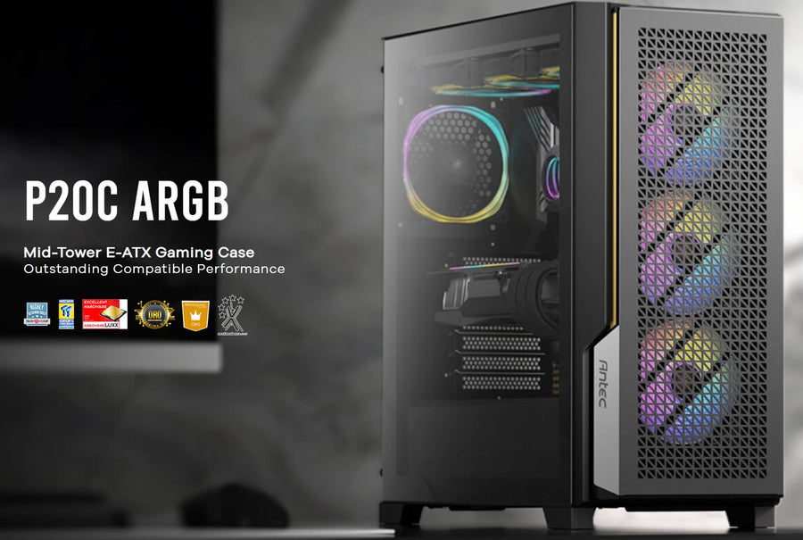 Antec P20C ARGB, ATX, E-ATX, High Airflow, USB-C, Cable management, 4x HDD/SSD , 375mm GPU, 170mm CPU, 3x ARGB PWM 12CM,Fan Control, Case (LS)