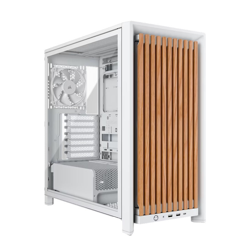 Corsair FRAME 4000D WOOD RS Modular Mid-Tower PC Case - White/Oak, E-ATX ATX mATX ITX, TG wood, 430mm GPU, 170mm CPU, 360mm