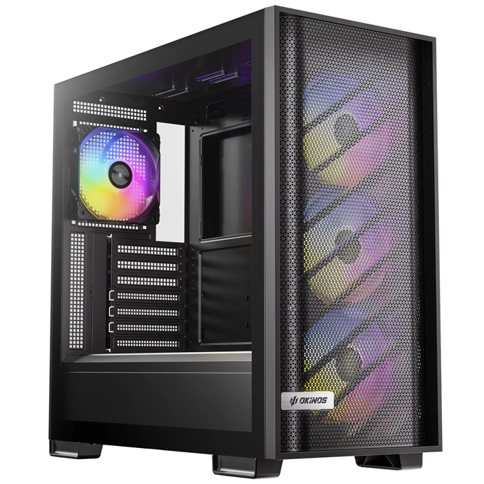 OKINOS 612 ARGB Mid Tower ATX case, tempered glass, USB-C 5Gbps, 4x120mm ARGB fans, 405mm GPU, 175mm CPU, 360mm radiator