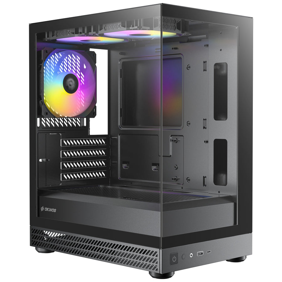 OKINOS AQUA UNO - BLACK, Mini Tower, Micro-ATX/ITX, tempered glass, 3×120mm ARGB fans, USB 3.0 + Type-C, ≤309mm GPU, ≤165mm