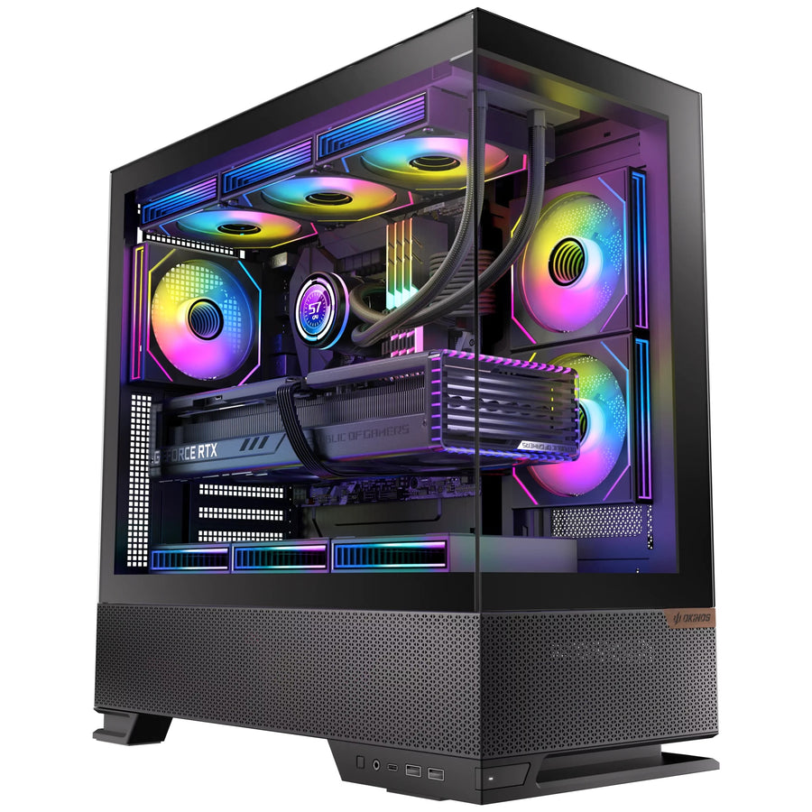 OKINOS Aqua 6 infinity Mid Tower ATX case, tempered glass, USB-C 10Gbps, 435mm GPU, 175mm CPU, 360mm radiator, ATX/mATX/ITX