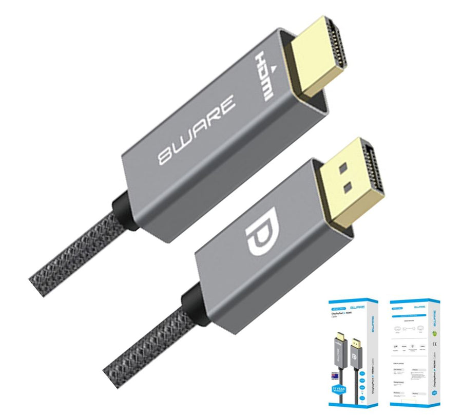 8ware 1m DisplayPort DP to HDMI Male to Male Adapter Converter Cable Retail Pack 1080P Nylon Braide for Video Card PC