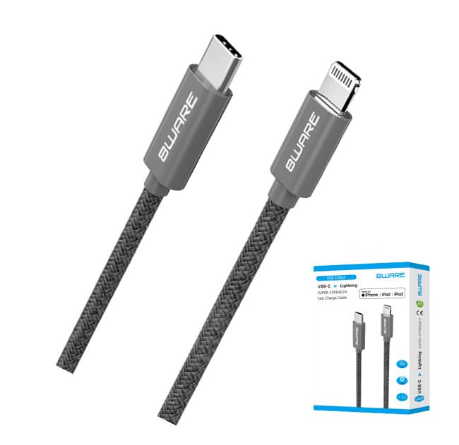 8ware 1.5m Super Ultra USB-C to Lightning Cable Super Fast charging Strength Aluminium flexible nylon Apple iPone iPad iPod