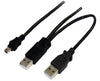 Astrotek USB 2.0 Y Splitter Cable - Type A Male to Mini B 5 pins 1m + USB Type A Male 2m Black Colour Power Adapter Hub