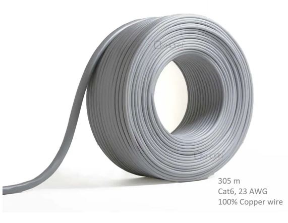 8ware Network Cable Cat6 305m Roll Un-shielded twisted pair UTP 23AWG PVC solid pure 0.56mm copper wire Grey Cables