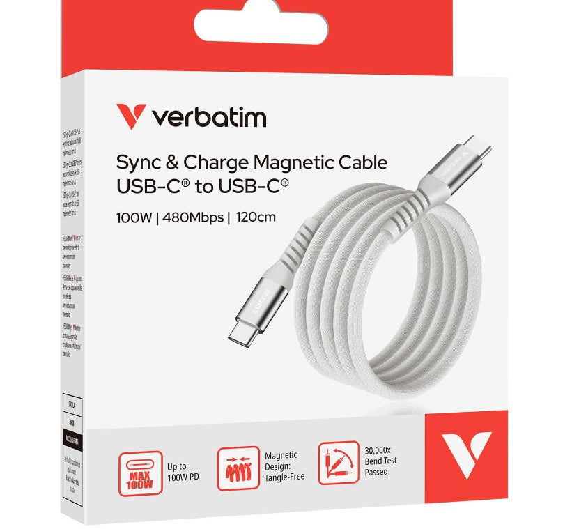 Verbatim Sync & Charge USB C to USB C 100W Magnetic 120 cm - Grey Cables CBV-31854