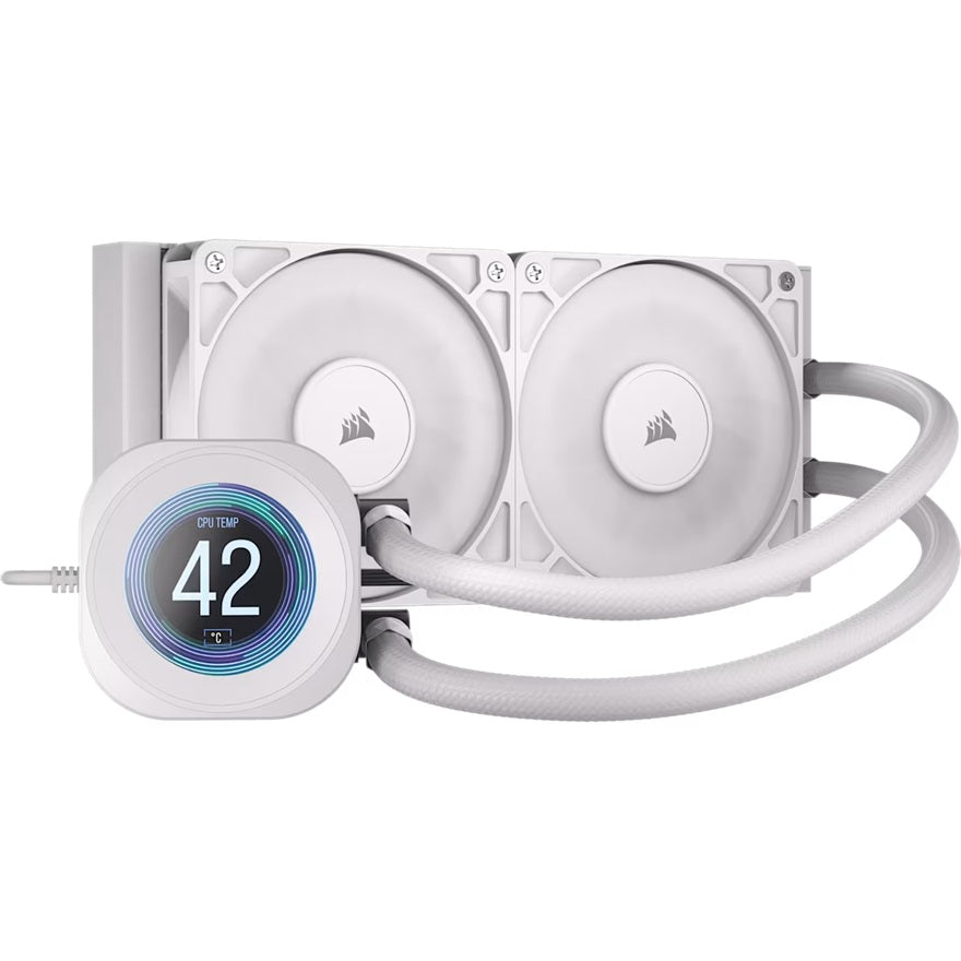 Corsair NAUTILUS 240 RS LCD Liquid CPU Cooler - White, 240mm rad, LCD pump, 2x PWM fans, 2100 RPM, AM5/LGA1851, copper
