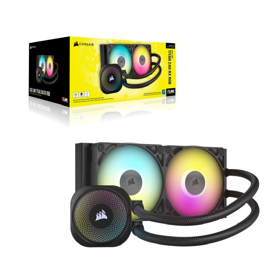 Corsair iCUE LINK TITAN 240 RX RGB AIO Liquid CPU Cooler - Black, 73.5 CFM, 2100 RPM, Aluminum Radiator, Copper Cold Plate,