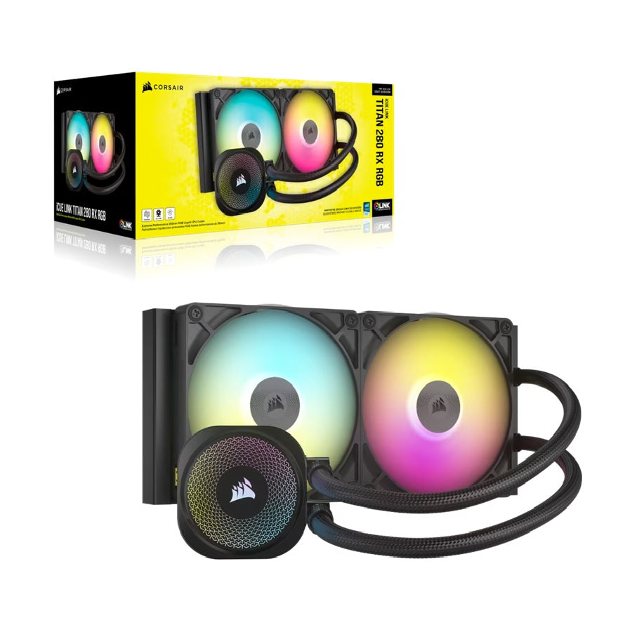 Corsair iCUE LINK TITAN 280 RX RGB AIO Liquid CPU Cooler - Black, 94.7 CFM, 1700 RPM, Aluminum Radiator, Copper Cold Plate,