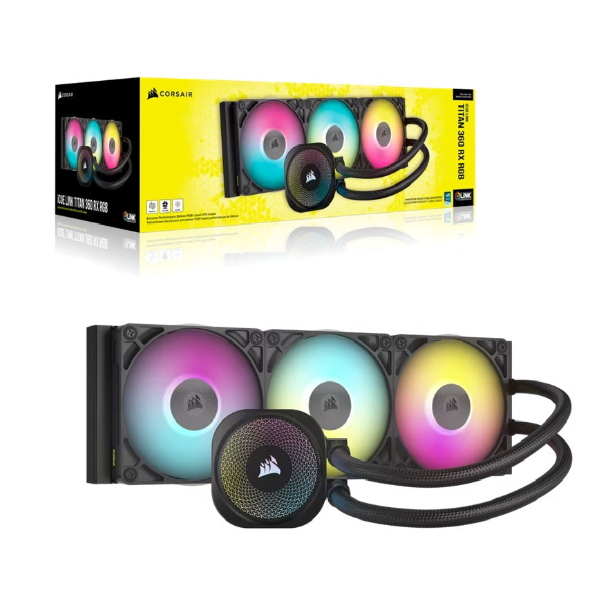 Corsair iCUE LINK TITAN 360 RX RGB AIO Liquid CPU Cooler - Black, 73.5 CFM, 2100 RPM, Aluminum Radiator, Copper Cold Plate,