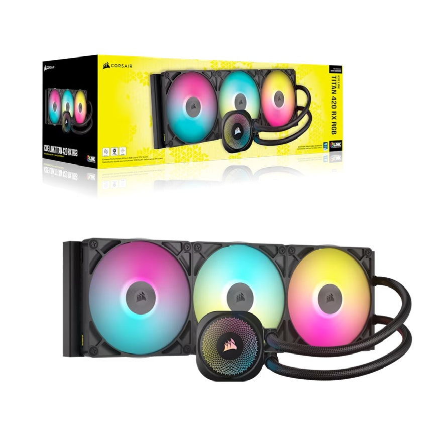 Corsair iCUE LINK TITAN 420 RX RGB AIO Liquid CPU Cooler - Black: 94.7 CFM, 1700 RPM, Aluminum Radiator, Copper Cold Plate,
