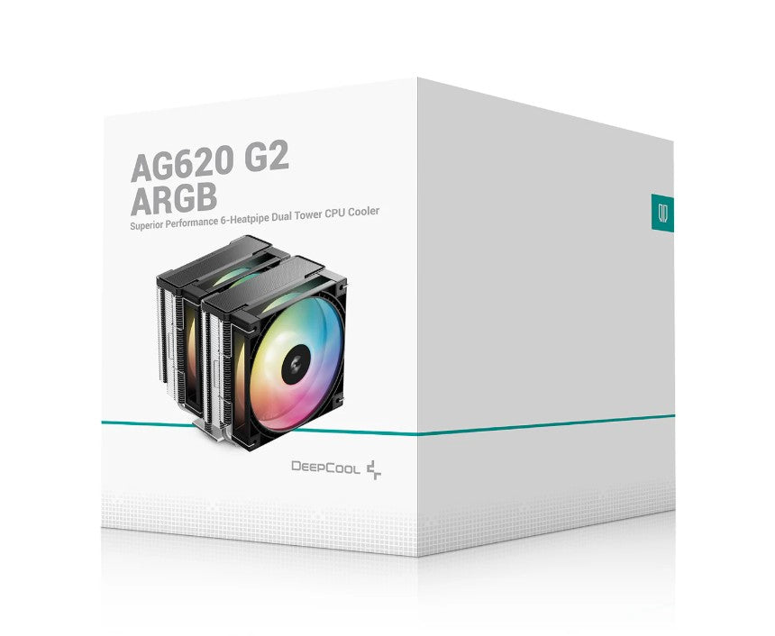 DeepCool AG620 ARGB G2 Dual-Tower CPU Cooler, 2x 120mm Fan, 6 Copper Heat Pipes, Intel