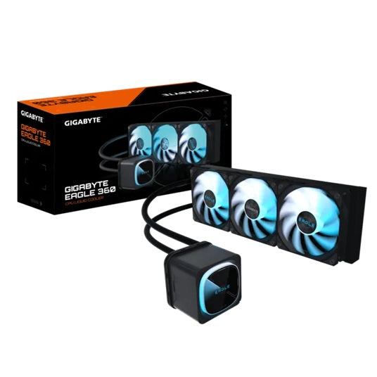 GIGABYTE EAGLE 360, Black, 360mm alu rad, 3x120mm ARGB fans, 600-2000RPM, Intel 1851/1700 AMD AM5/AM4, copper pump 3200RPM,
