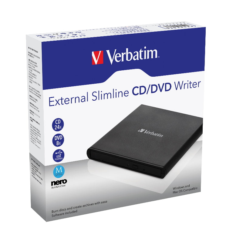 Verbatim External Slimline DVD / CD Writer, Burner, Reader, Player, Ultra Portable for Notebooks, Nero Software, USB Powered