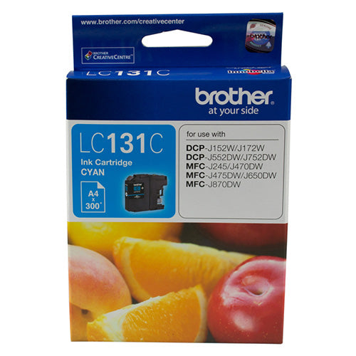 Brother LC-131C Cyan Ink Cartridge - to suit DCP-J152W/J172W/J552DW/J752DW/MFC-J245/J470DW/J475DW/J650DW/J870DW - up to 300