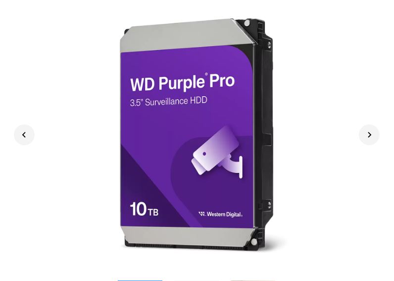 Western Digital WD102PURP Purple Pro 10TB 3.5' Surveillance HDD 7200RPM 256MB SATA3 265MB/s 550TBW 24x7 64 Cameras AV NVR
