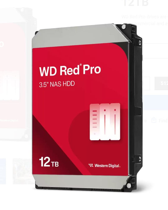 Western Digital WD Red Pro 12TB 3.5' NAS HDD SATA3 7200RPM 256MB Cache 24x7 300TBW ~24-bays NASware 3.0 CMR Tech 5yrs wty