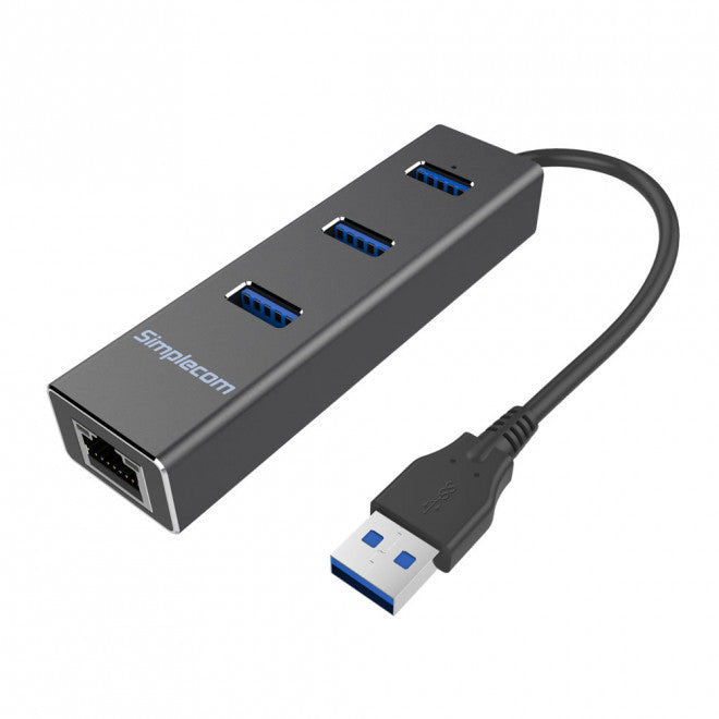 Simplecom (LS)Simplecom CHN410 Black Aluminium 3 Port USB 3.0 HUB with Gigabit Ethernet Adapter 1000Mbps for PC MAC (LS)