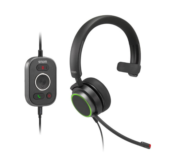 SNOM A330M Over-Ear USB-A Mono Headset, Passive Noise Cancellation, Black, USB/RJ9/3.5 Jack Cable with Call Control, Soft PU Leather