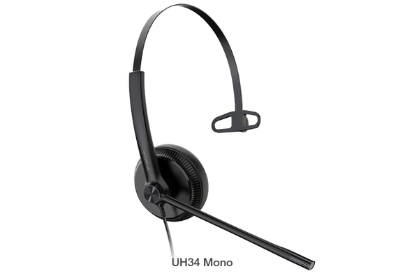 Yealink UH34 Mono Teams USB Headset, Lightweight, All Day Wearing Comfort, Ear Wideband Noise Cancelling Microphone, Leather Ear Cushions, USB-A