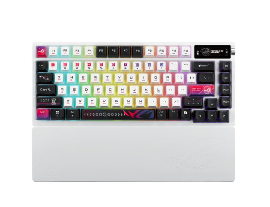 ASUS ROG AZOTH X STORM SWITCH. ROG NX V2 Mechanical Switches, Dye-sublimated, Semi-translucent keycaps, Metal top cover, gasket mount