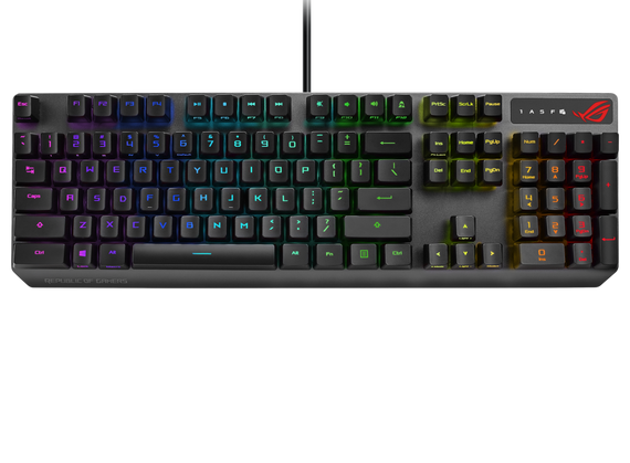 ASUS XA05 ROG STRIX SCOPE RX Blue Switch Optical Gaming Keyboard for FPS, RGB, USB 2.0 Passthrough, Alloy Top, Stealth Key,