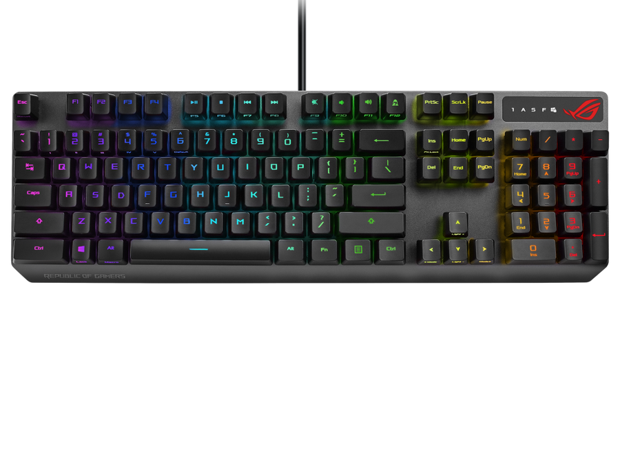 ASUS XA05 ROG STRIX SCOPE RX Blue Switch Optical Gaming Keyboard for FPS, RGB, USB 2.0 Passthrough, Alloy Top, Stealth Key,