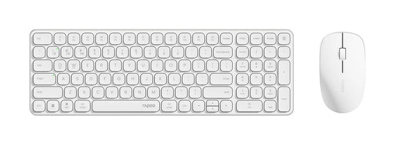 RAPOO 9320M Bluetooth 4.0, 5.0 + 2.4G  Wireless Multi-mode Keyboard Mouse Combo, Aluminum Base, 2400 DPI, 10M Range, Compact White Retail Pack
