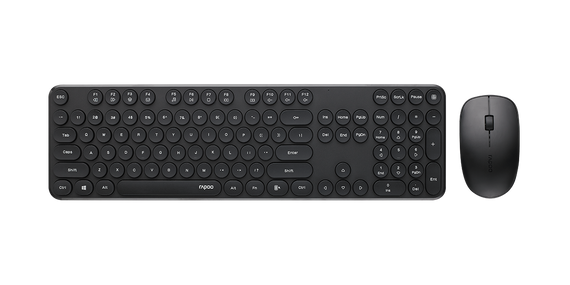 RAPOO Wireless Stylish, Spill-Resistant, Retro Style Round Key, 1000DPI, 2.4G Connection, 10M Range, Nano Receiver, Optical Mouse & Keyboard Black