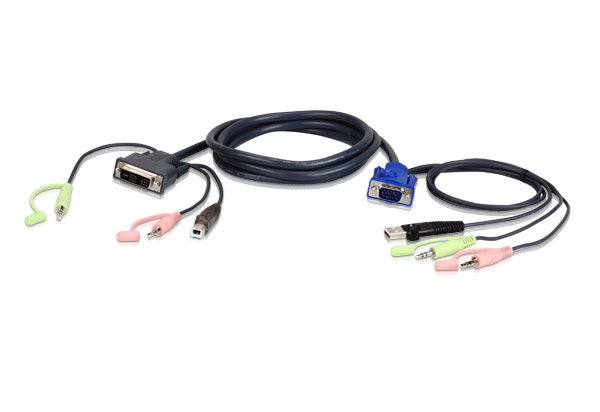 Aten KVM Cable 3m with VGA, USB & Audio to DVI-I (Single Link), USB & Audio KVM Switch & Video KVA-2L-7DX3U