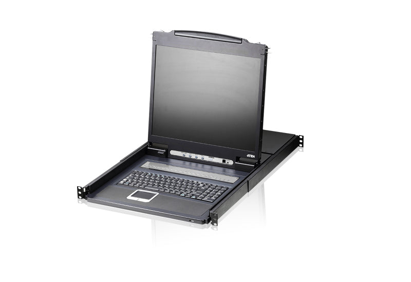 Aten Rackmount KVM Switch 8 Port VGA PS/2-USB w/ 19' LCD Display, 2x Custom KVM Cables Included, 1280x1024@75hz Display, LED