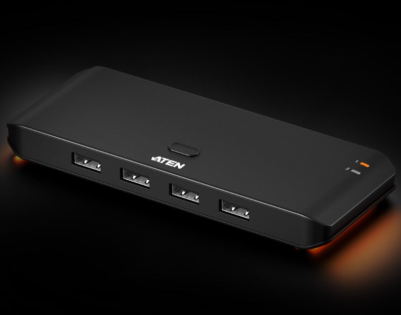 Aten Essential 2x4 USB 2.0 Sharing Switch, Sharing of four USB peripherals at 480 Mbps between two PCs at a press of the