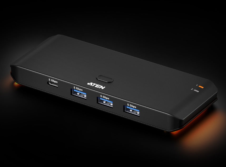 Aten Essential 2x4 USB 3.2 Gen 1 Sharing Switch, Sharing of four USB peripherals at blazing-fast 5 Gbps between two PCs /
