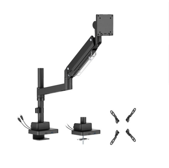 Brateck LDT80-C012UCP Super Heavy-Duty Pole-Mounted Gas Spring Monitor Arm with USB-A and USB-C Ports, Matte Black (LS）)