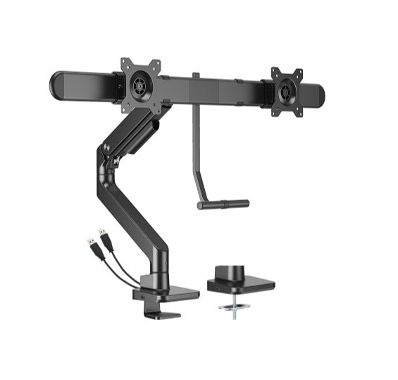 Brateck LDT81-C022UC-B NOTEWORTHY GAS SPRING DUAL MONITOR ARM WITH USB-A/USB-C PORTS Fit Most 17'-32' Monitor Fine Texture Black(LS)