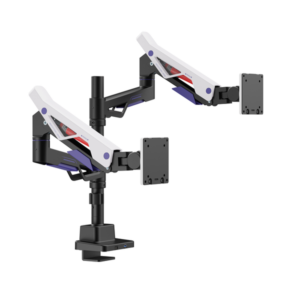 Brateck LDT95-C024UCP Atlas Neo Gaming Pole-Mounted Dual Monitor Arm with USB-A & USB-C Ports For most 24'~57' Monitors, Matte Black & White (New)