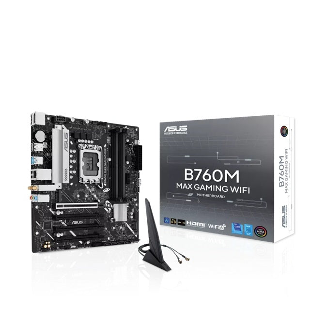 ASUS B760M MAX GAMING WIFI Intel LGA1700 mATX Motherboard Up to 192GB DDR5 (4x Slots), 1 x PCIe 5.0, 3 x M.2, 4 x SATA, WiFi
